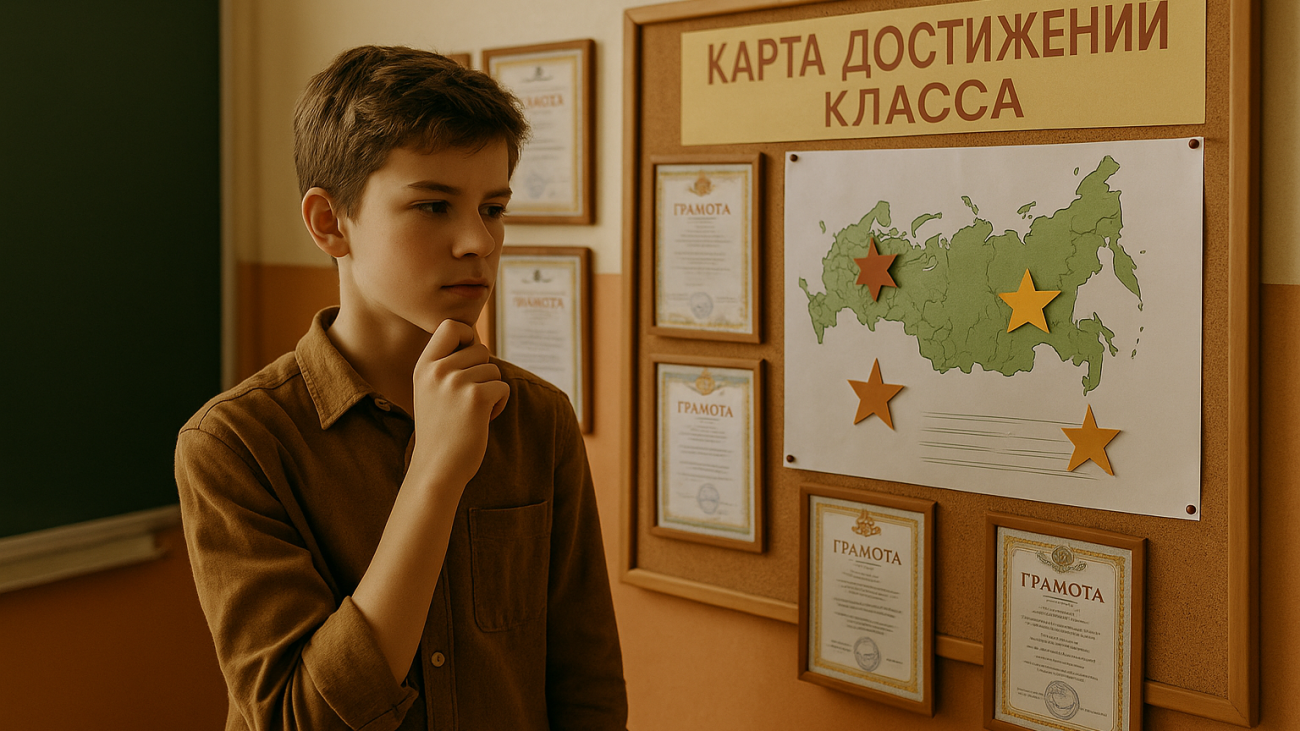 ученик задумался у карты достижений класса